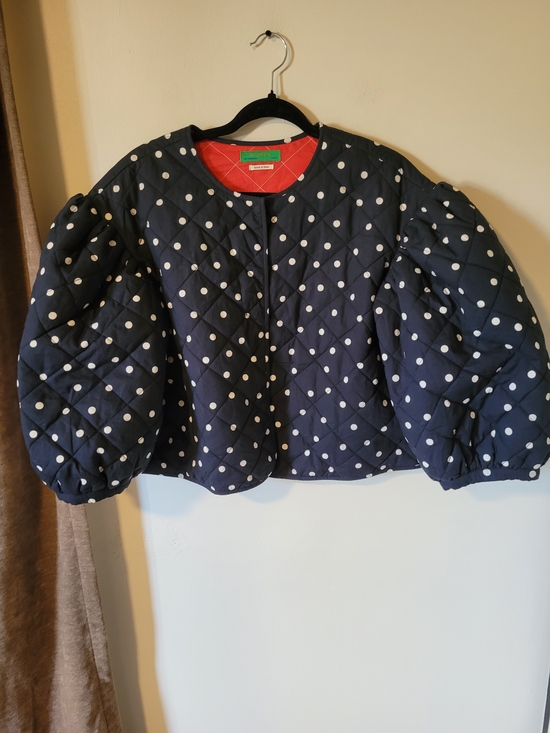 Clare V Jackets & Blazers - Clare V Navy and White Polka Dot Quilted Puff Sleeve Jacket